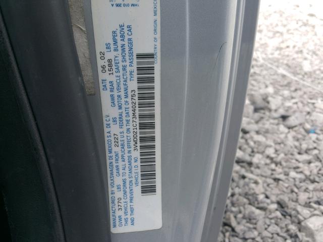 3VWDD21C73M402753 - 2003 VOLKSWAGEN NEW BEETLE SILVER photo 10