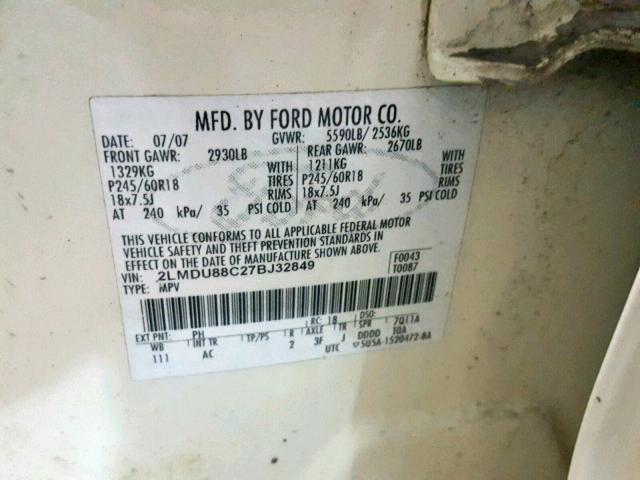 2LMDU88C27BJ32849 - 2007 LINCOLN MKX CREAM photo 10