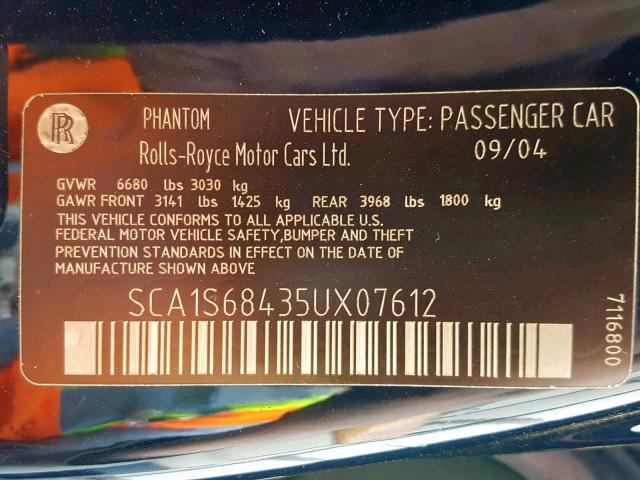 SCA1S68435UX07612 - 2005 ROLLS-ROYCE PHANTOM BLUE photo 10