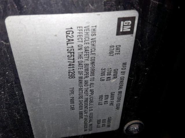 1G2AL15F577411298 - 2007 PONTIAC G5 BLACK photo 10