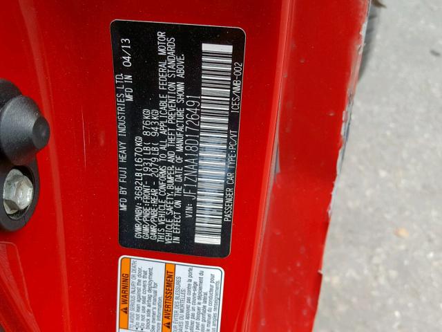 JF1ZNAA18D1726491 - 2013 TOYOTA SCION FR-S RED photo 10