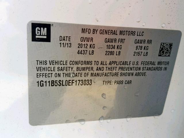 1G11B5SL0EF173033 - 2014 CHEVROLET MALIBU LS WHITE photo 10