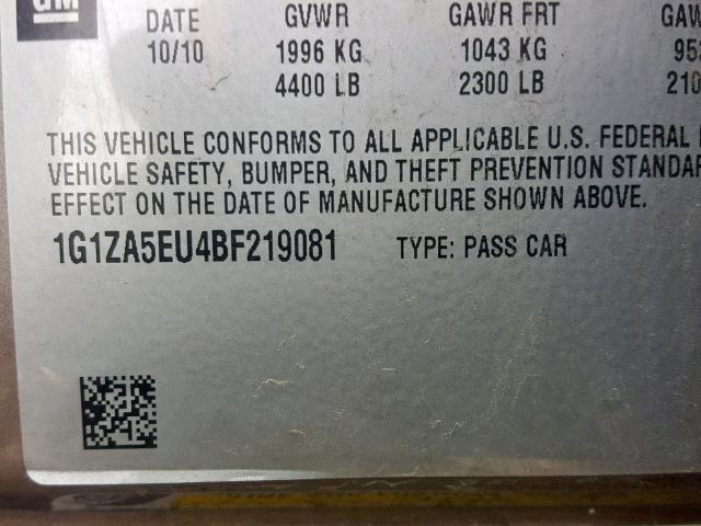 1G1ZA5EU4BF219081 - 2011 CHEVROLET MALIBU LS BROWN photo 10