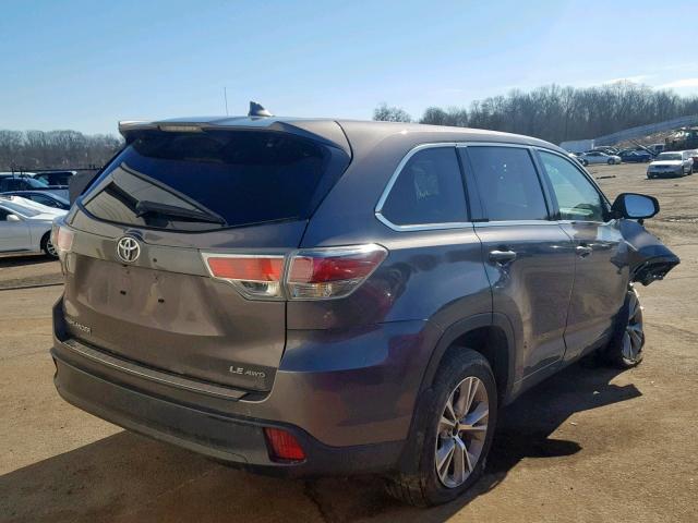5TDBKRFH2GS258001 - 2016 TOYOTA HIGHLANDER GRAY photo 4