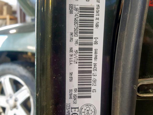 1J8FT47W68D756903 - 2008 JEEP COMPASS SP 绿色 照片 10