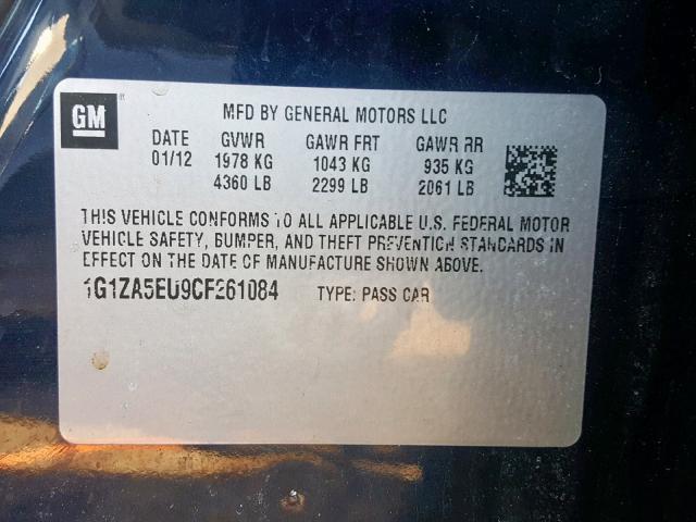 1G1ZA5EU9CF261084 - 2012 CHEVROLET MALIBU LS 蓝色 照片 10