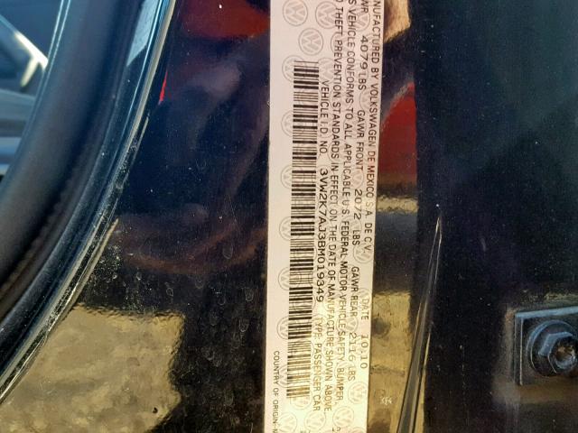 3VW2K7AJ3BM019349 - 2011 VOLKSWAGEN JETTA BASE BLACK photo 10