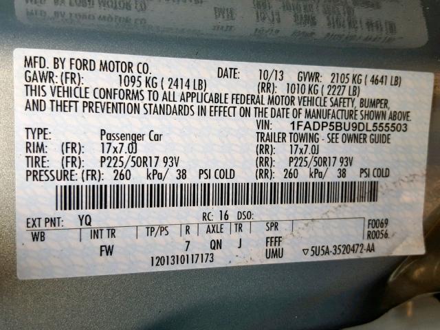 1FADP5BU9DL555503 - 2013 FORD C-MAX SEL GREEN photo 10