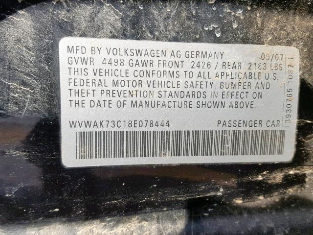 WVWAK73C18E078444 - 2008 VOLKSWAGEN PASSAT KOM BLACK photo 10