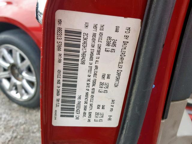 2C3KA63H17H604208 - 2007 CHRYSLER 300C RED photo 10