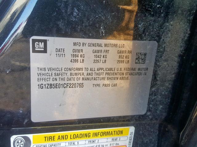 1G1ZB5E01CF220765 - 2012 CHEVROLET MALIBU LS BLACK photo 10