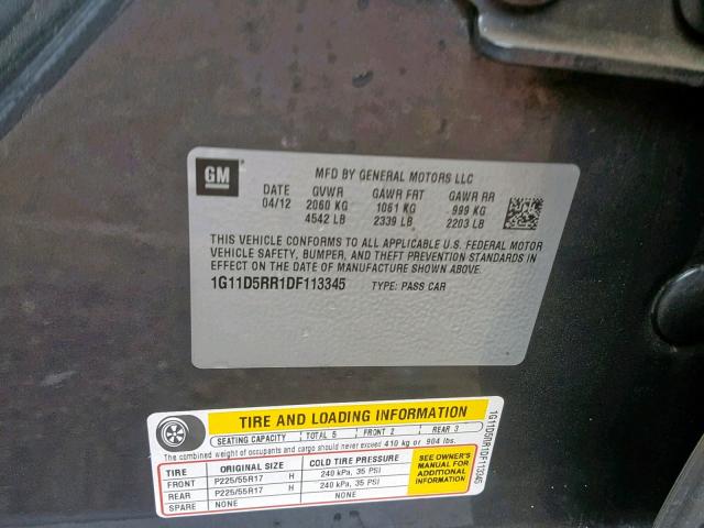 1G11D5RR1DF113345 - 2013 CHEVROLET MALIBU 1LT 石墨色 照片 10