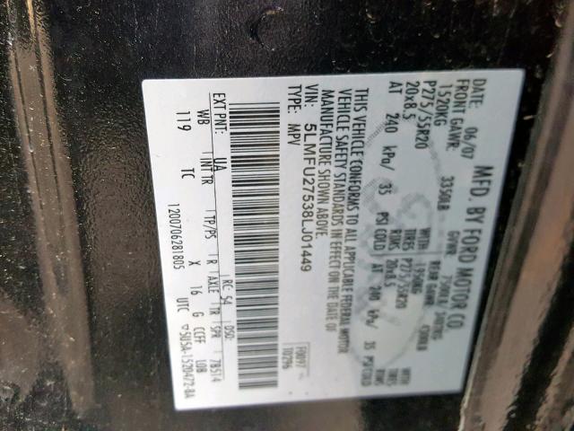 5LMFU27538LJ01449 - 2008 LINCOLN NAVIGATOR 黑色 照片 10