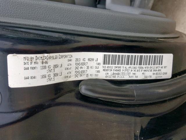 1J8HH48K17C511727 - 2007 JEEP COMMANDER BLACK photo 10