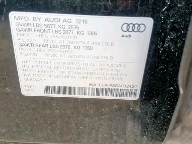 WA1CCAFP8GA092424 - 2016 AUDI SQ5 PREMIU BLACK photo 10