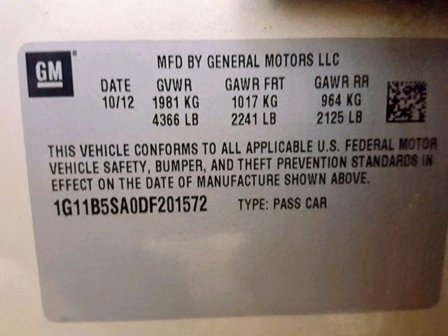 1G11B5SA0DF201572 - 2013 CHEVROLET MALIBU LS SILVER photo 10