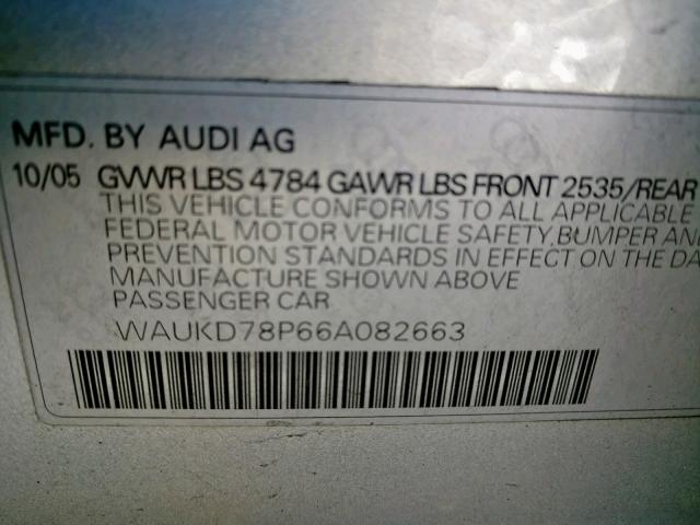 WAUKD78P66A082663 - 2006 AUDI A3 S-LINE SILVER photo 10