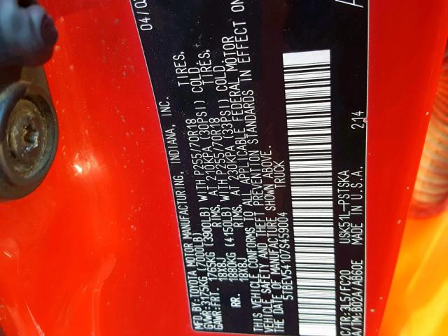 5TBEV54107S459004 - 2007 TOYOTA TUNDRA CRE RED photo 10