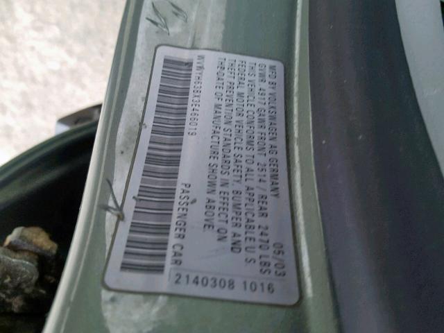 WVWYH63BX3E466019 - 2003 VOLKSWAGEN PASSAT GLX GREEN photo 10