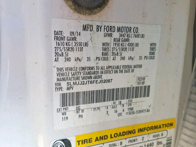 5LMJJ2JT6FEJ02087 - 2015 LINCOLN NAVIGATOR Ağ foto 10