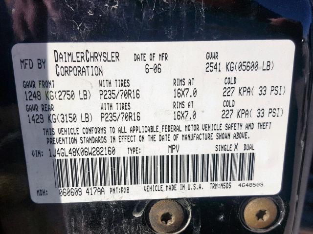 1J4GL48K06W282160 - 2006 JEEP LIBERTY SP BLACK photo 10