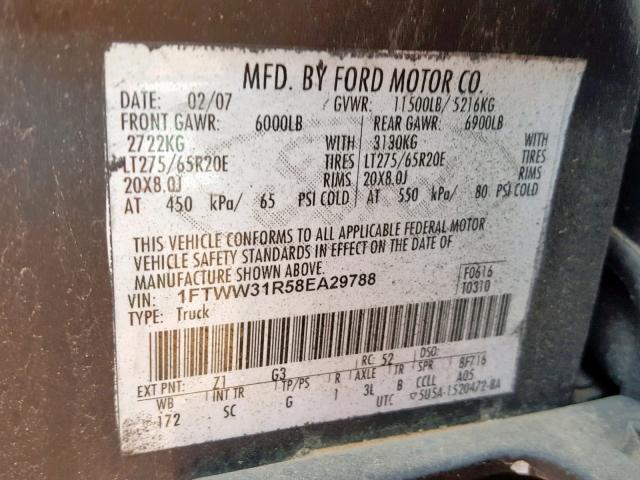 1FTWW31R58EA29788 - 2008 FORD F350 SRW S BLACK photo 10