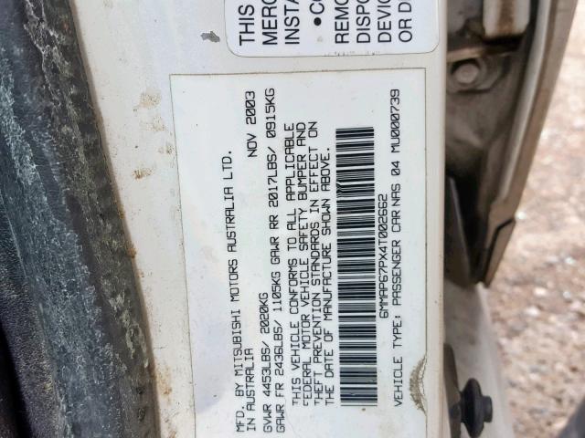 6MMAP67PX4T002662 - 2004 MITSUBISHI DIAMANTE L WHITE photo 10