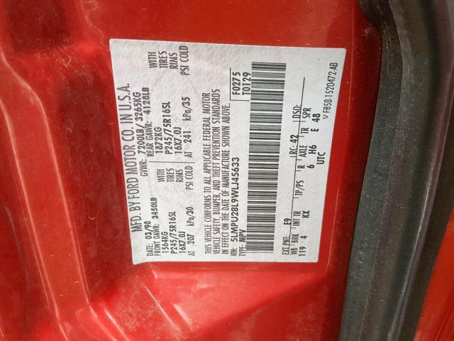 5LMPU28L9WLJ45633 - 1998 LINCOLN NAVIGATOR 红色 照片 10