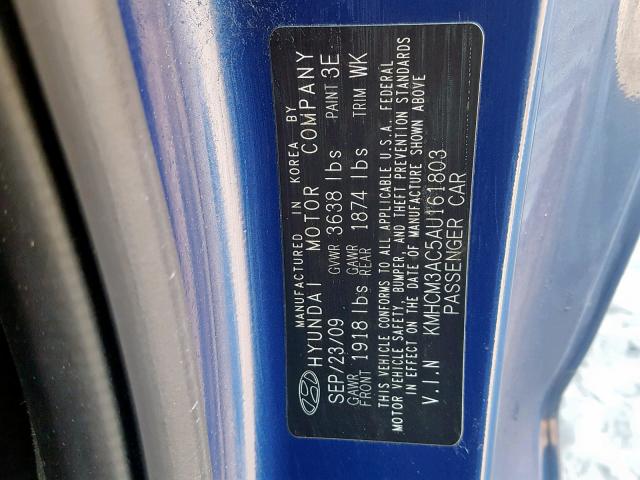 KMHCM3AC5AU161803 - 2010 HYUNDAI ACCENT BLU BLUE photo 10