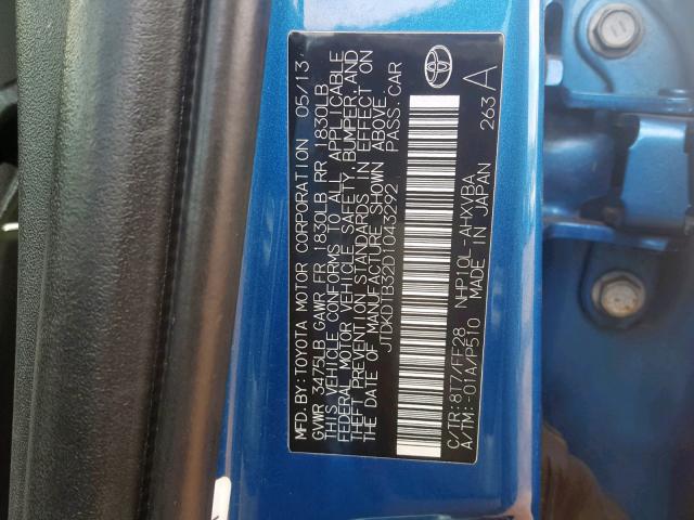 JTDKDTB32D1043292 - 2013 TOYOTA PRIUS C BLUE photo 10