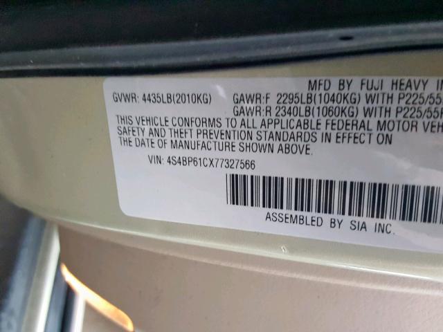 4S4BP61CX77327566 - 2007 SUBARU LEGACY OUT SILVER photo 10