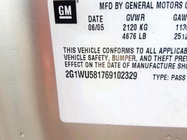 2G1WU581769102329 - 2006 CHEVROLET IMPALA LTZ SILVER photo 10