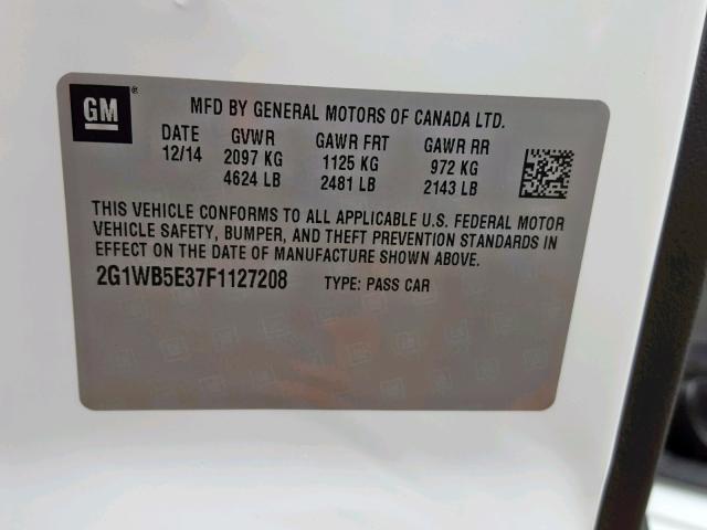 2G1WB5E37F1127208 - 2015 CHEVROLET IMPALA LIM WHITE photo 10