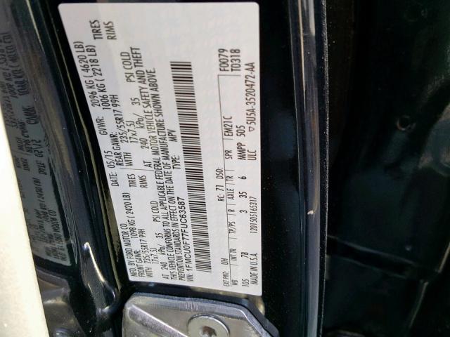 1FMCU0F77FUC63587 - 2015 FORD ESCAPE S BLACK photo 10