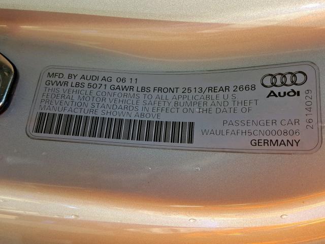 WAULFAFH5CN000806 - 2012 AUDI A5 PREMIUM SILVER photo 10