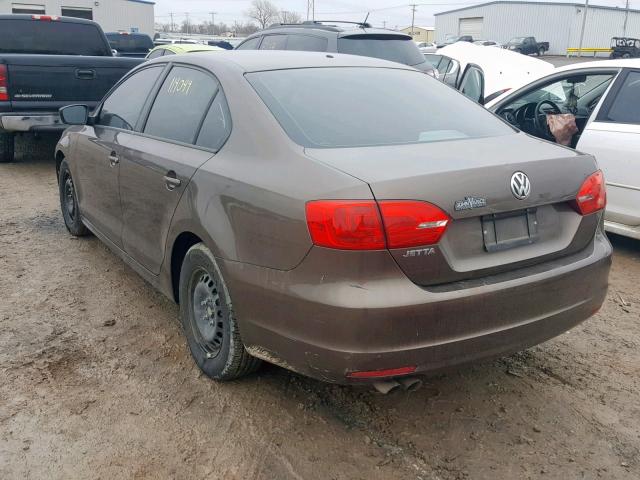 3VW2K7AJ8DM371300 - 2013 VOLKSWAGEN JETTA BASE BROWN photo 3