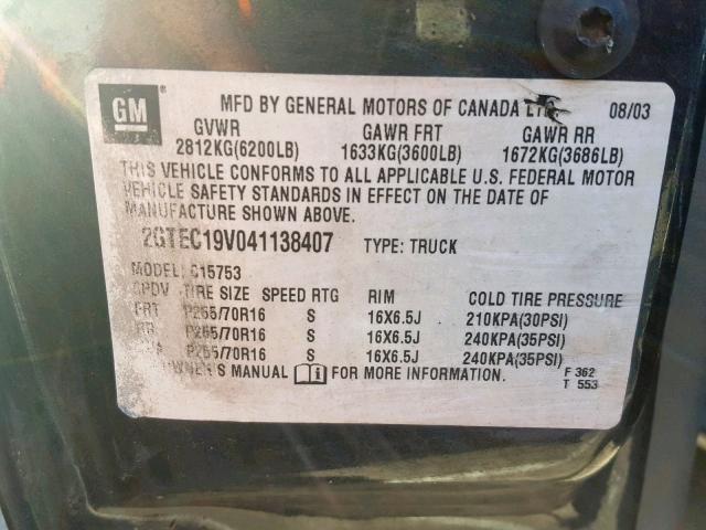 2GTEC19V041138407 - 2004 GMC NEW SIERRA CHARCOAL photo 10