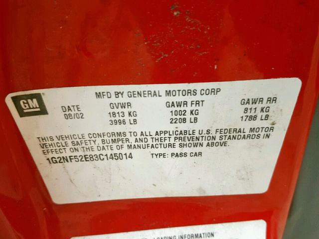 1G2NF52E83C145014 - 2003 PONTIAC GRAND AM S RED photo 10