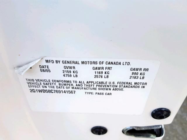 2G1WD58C769141567 - 2006 CHEVROLET IMPALA SUP Ақ фото 10