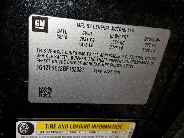 1G1ZE5E13BF163337 - 2011 CHEVROLET MALIBU LTZ შავი ფოტო 10