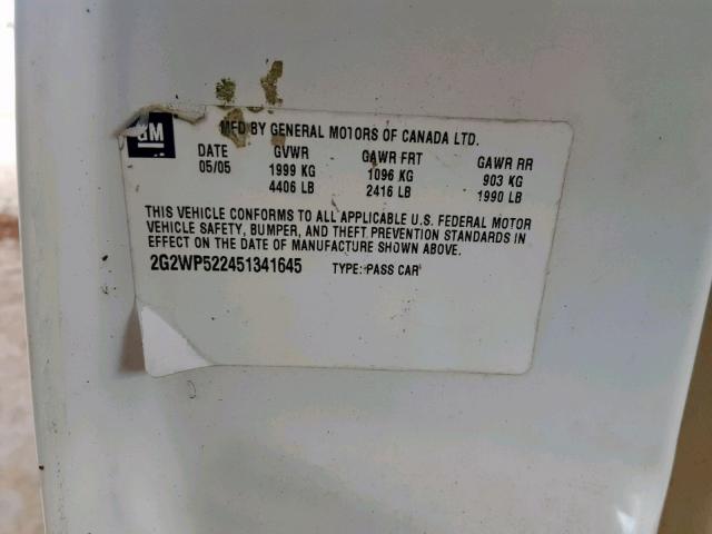 2G2WP522451341645 - 2005 PONTIAC GRAND PRIX WHITE photo 10