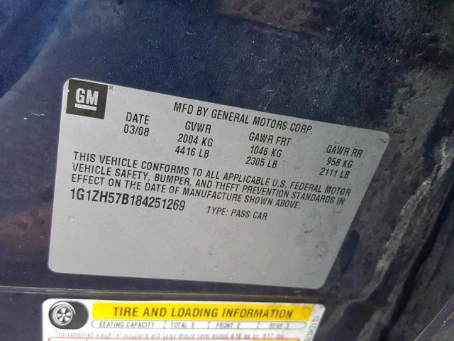 1G1ZH57B184251269 - 2008 CHEVROLET MALIBU 1LT ლურჯი ფოტო 10