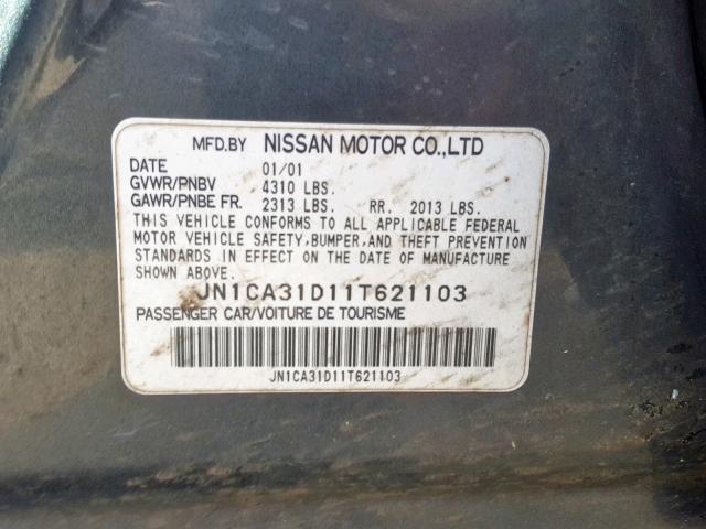 JN1CA31D11T621103 - 2001 NISSAN MAXIMA GXE GRAY photo 10