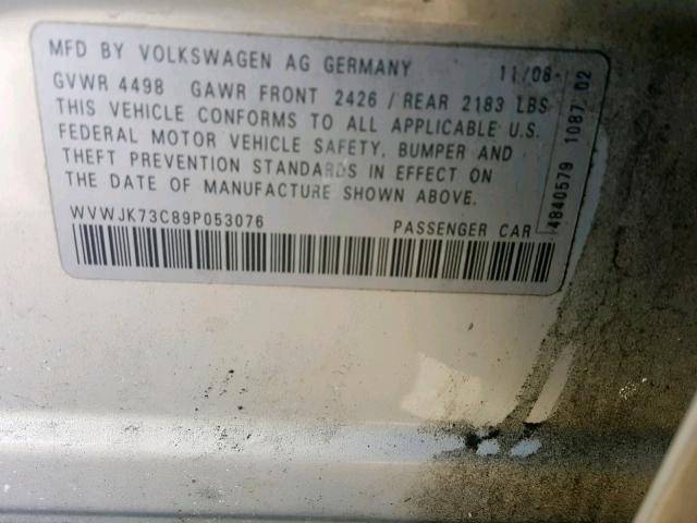 WVWJK73C89P053076 - 2009 VOLKSWAGEN PASSAT TUR SILVER photo 10