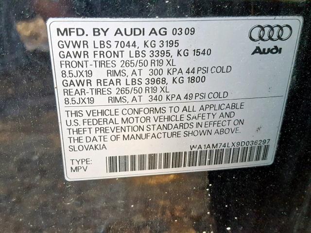 WA1AM74LX9D036297 - 2009 AUDI Q7 TDI BLACK photo 10