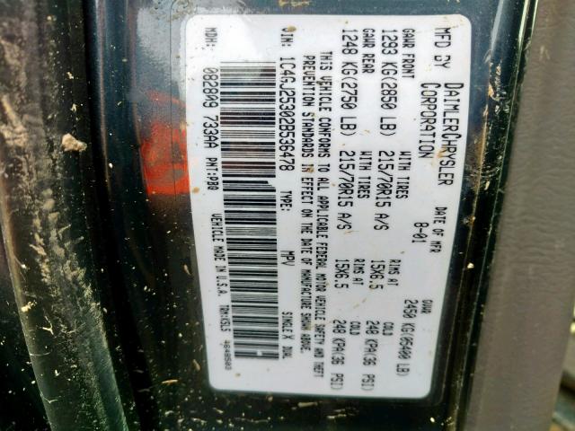 1C4GJ25302B536478 - 2002 CHRYSLER VOYAGER BLUE photo 10