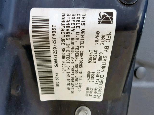 1G8AJ52F05Z120975 - 2005 SATURN ION LEVEL BLUE photo 10