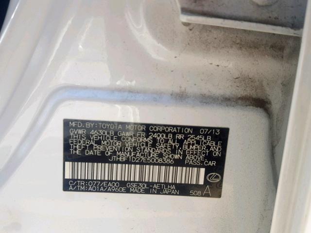 JTHBF1D27E5008386 - 2014 LEXUS IS 250 WHITE photo 10