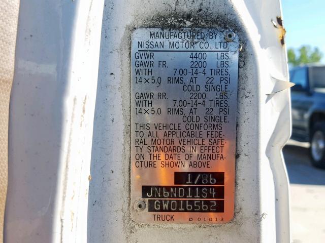 JN6ND11S4GW016562 - 1986 NISSAN D21 SHORT WHITE photo 10