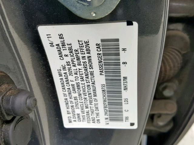 2HGFB2F96CH508755 - 2012 HONDA CIVIC EXL SILVER photo 10